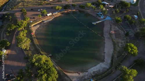 Aerial sunny nature landscape of remote desert area outside Santa Rosa New Mexico NM