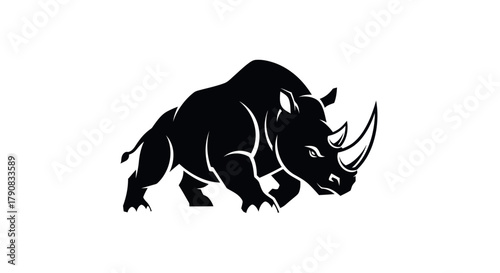 Silhouette of a powerful rhinoceros on white background vector illustration