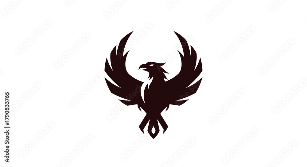 Obraz premium Silhouette of a soaring bird with outstretched wings on white background