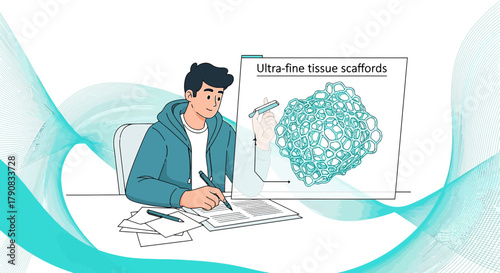 Scientist or student working on ultra-fine tissue scaffolds research project diligently