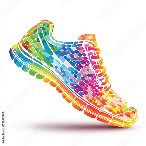 Colorful Running Shoe Illustration Representing Fitness Health and Active Lifestyle with Vibrant Rainbow Colors Isolated on White Background for Sports and Athletic Concepts