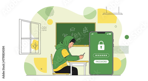 Security measures and digital safety in the modern educational environment illustration