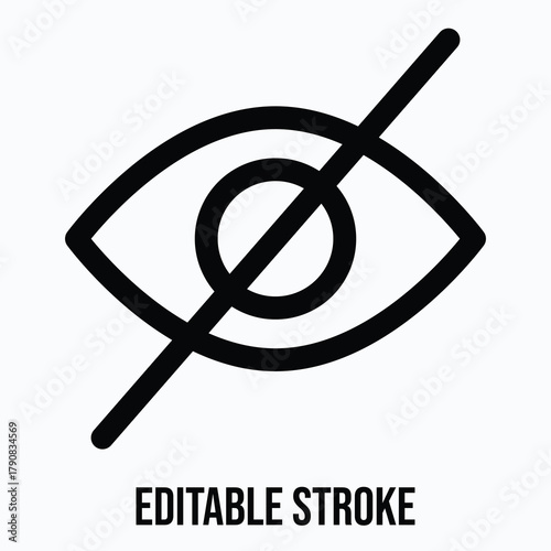 Eye Off Hidden Visibility Symbol Isolated Lineal Vector Icon, Editable Stroke.