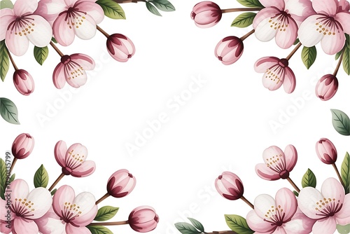 Delicate pink cherry blossom branches frame white space