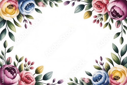 Watercolor floral frame with soft pastel colors