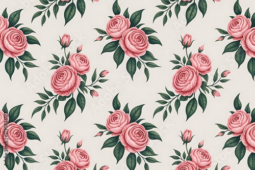 Vintage pink roses floral pattern background