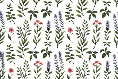 Seamless pattern of delicate wildflowers and greenery