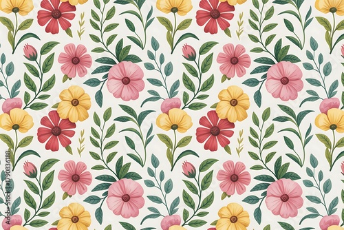 Watercolor floral pattern with pink and yellow flowers