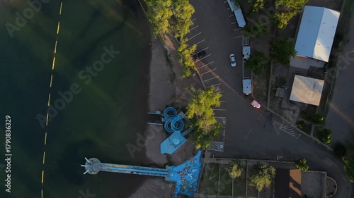Aerial nature top down of remote desert area outside Santa Rosa New Mexico NM