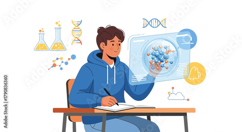 Young student studying science with augmented reality technology for future development