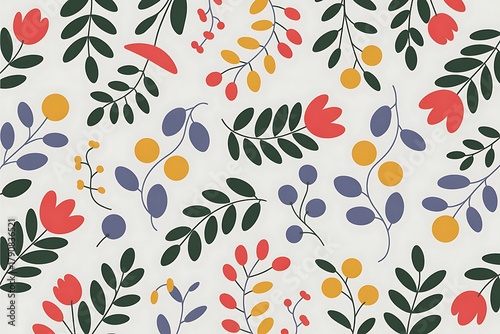 Whimsical floral pattern with leaves and berries