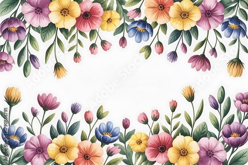 Vibrant watercolor floral border with copy space