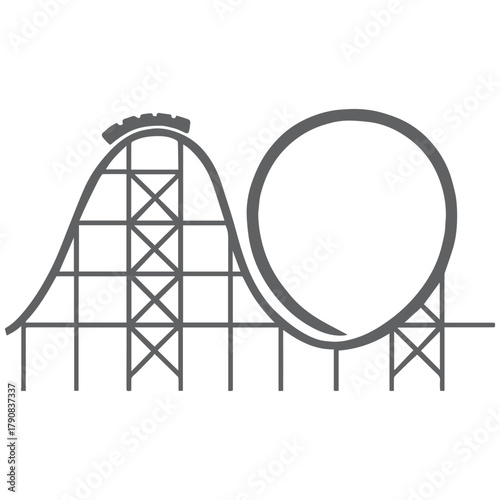 Stylized illustration of a roller coaster with steep hill and vertical loop—symbolizing thrill, motion, and dynamic energy in a bold, simplified design.