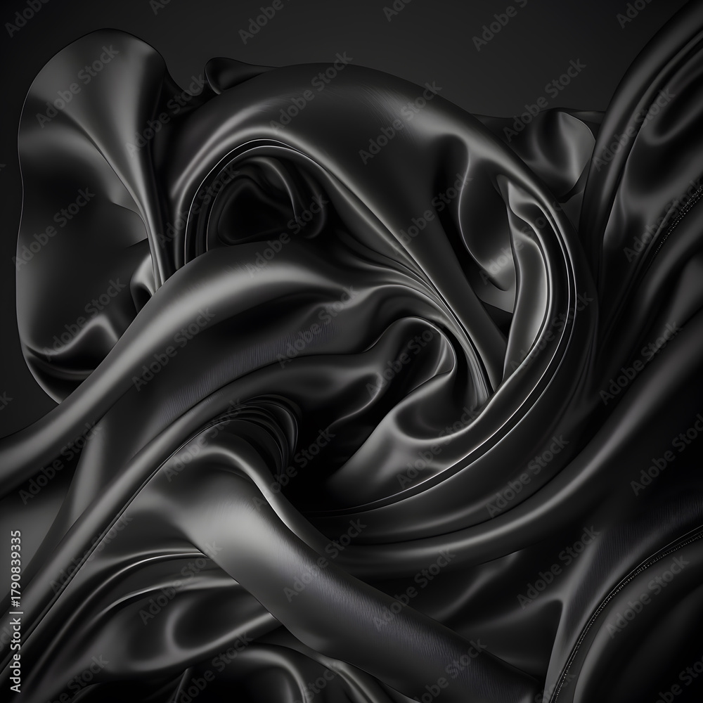 Fototapeta premium Elegant Flowing Black Silk Fabric Texture