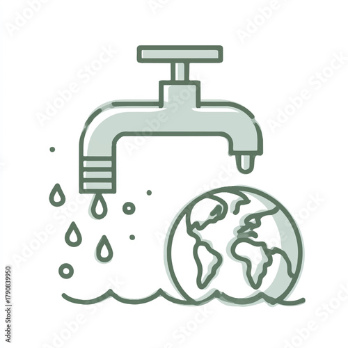 Conserving Water Resources for a Sustainable Planet Illustration Depicting a Faucet Dripping onto the Earth Globe Highlighting Water Scarcity and the Importance of Water Conservation Efforts