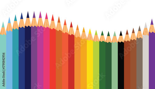 Set of colored pencils of different colors. A vibrant collection of colored pencils arranged artistically for drawing and coloring projects.