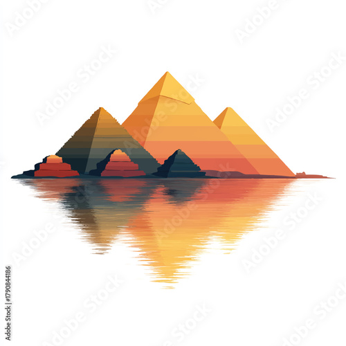 Egyptian Pyramids Reflecting in Water a Low Poly Digital Illustration Depicting Ancient Wonders and Architectural Marvels under a Clear Sky