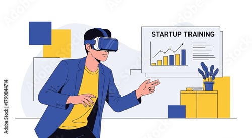 Man experiencing startup training in virtual reality for immersive learning session