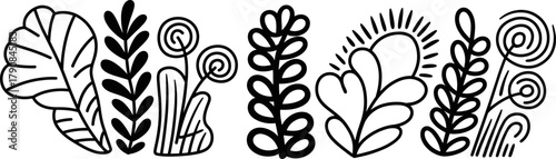Doodle style illustration of abstract plants and floral elements vector