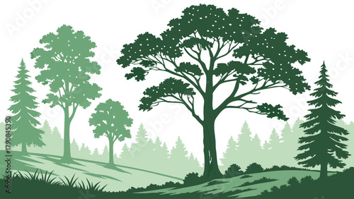 Green Forest Trees Silhouette Vector Illustration for Nature Conservation Eco Friendly Design Sustainable Business Environmental Growth and Outdoor Recreation