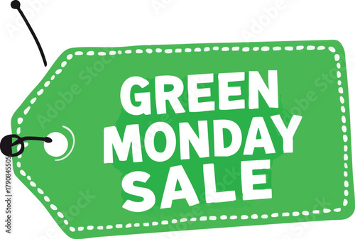 freGreen Monday sale tag with stitched border and bold white text vector illustratione shipping icon