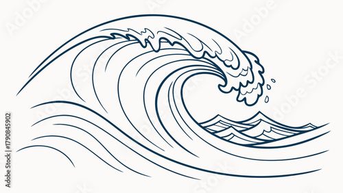 Dynamic Ocean Wave Line Art Illustration Powerful Sea Water Flowing Design for Travel Nature Sports Environmental Web App
