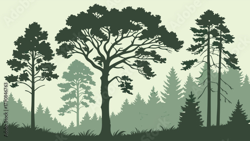 Majestic Pine and Fir Tree Forest Silhouettes Layered Nature Landscape for Environmental Design Outdoor Adventure and Sustainable Living Projects