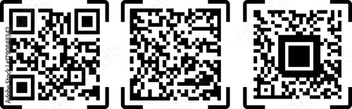 Collection of three qr codes for scanning digital data and info

