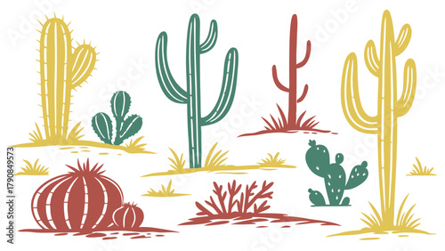 Vibrant Botanical Desert Cactus Plants Illustration Set for Southwest Web Design Summer Travel Branding Nature Graphics Rustic Decor