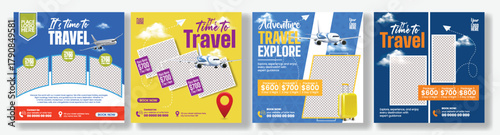 Travel Agency Social Media Post Pack, Holiday Tour Flyer, and Poster Template Bundle for Adventure Trip, Travel Deals, and Online Booking Advertisement for Online Ticket Booking promo design