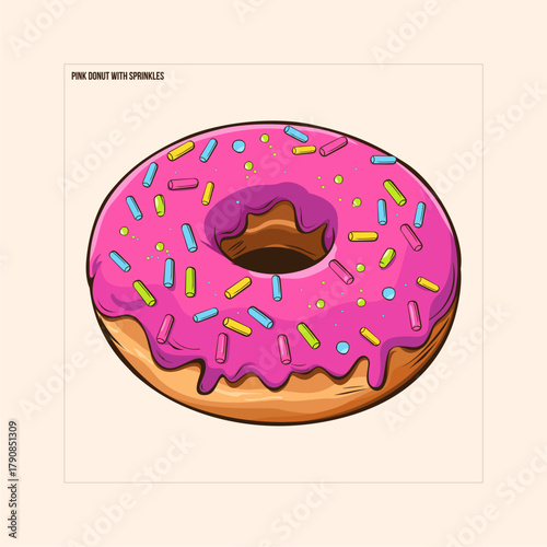 Pink Donut with Sprinkles – Sweet Dessert Vector Art