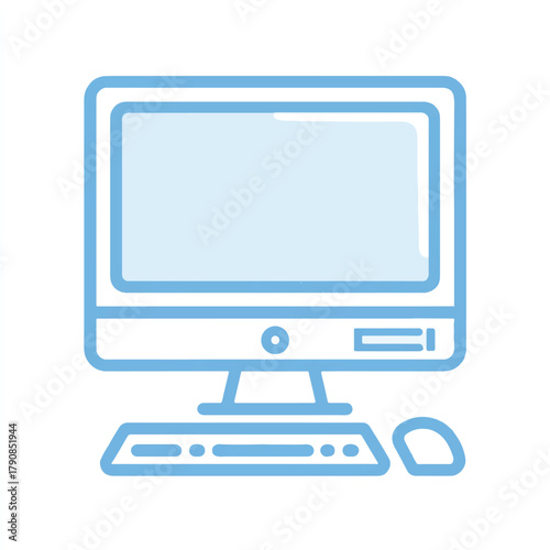 Light Blue Computer Icon Design with Monitor Keyboard and Mouse for Creative Projects and Digital Illustrations and Information Technology Use and Interface Design