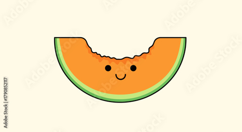 A Cheerful Bite-Marked Cantaloupe: A Delightful Vector Illustration for Digital Art