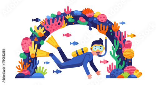 A Colorful Underwater Diving Scene Depicting Aquatic Life and Scuba Adventure