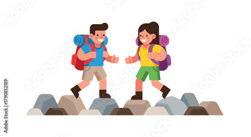 A Couple Hiking Together, Discovering the Wonders of the Great Outdoors with Backpacks
