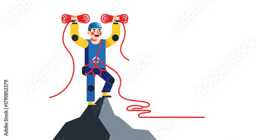 A Cheerful Climber Celebrating Summit Success Illustrating Adventure and Achievement Symbolically