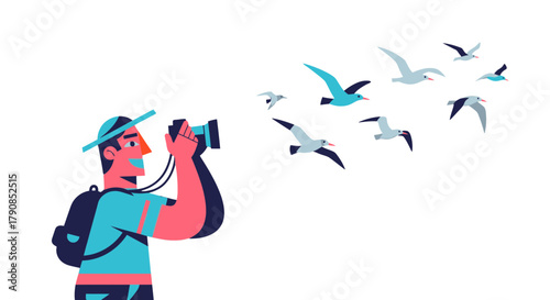 A Curious Person Observing Birds Using Binoculars Against a Midnight Sky