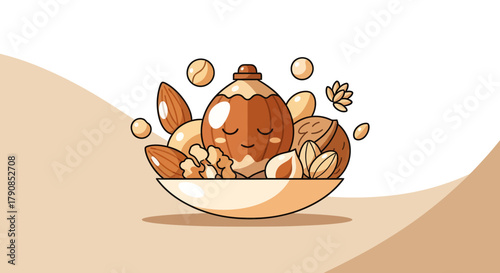 A Delightful Assortment Of Nuts Arranged In A Bowl, Simple Illustration