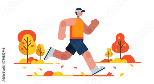 A Dynamic Runner With Autumnal Backdrop Representing Fitness And Vibrant Activity