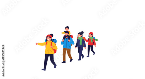 A Family Of Five Hiking Together In The Wilderness, Enjoying Outdoor Adventures with Friends.