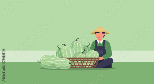 A Farmer With Watermelons Harvesting on a Verdant Field for Fresh Produce