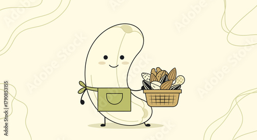 A Cheerful Nutty Character Delivers Healthy Assortment Of Nuts In A Basket