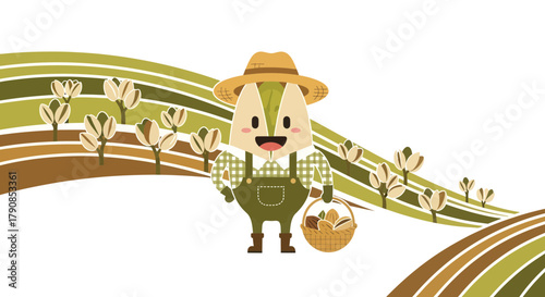 A Cheerful Pistachio Harvesting Pistachios And Carrying A Freshly Harvested Basket