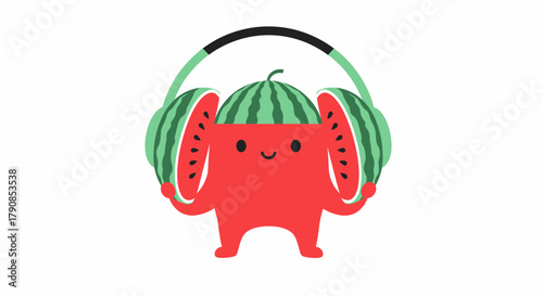 A Cheerful Watermelon Character Wearing Headphones for Music and Entertainment
