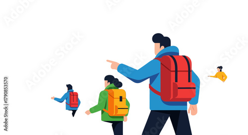 A Group Of Adventurers Embarking On Expedition Towards The Wilderness Concept