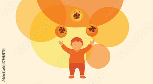 A Kid Juggling Orbs, A Playful Depiction of Childhood and Visual Delight