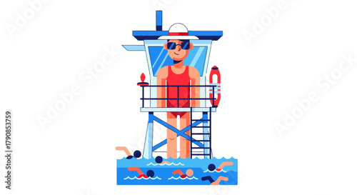 A Lifeguard Watching Over Swimmers Safely From His Observation Post