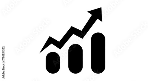 Black graphic depicting a rising bar chart with an upward trending arrow
