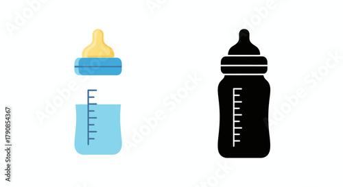 Two baby bottles one color and one silhouette side by side