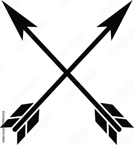 Hunting or Archery Crossed Arrows Traditional Weapon Symbol Vector silhouette